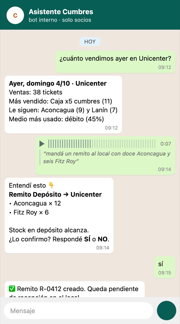 Asistente de WhatsApp: consulta de ventas y remito por nota de voz